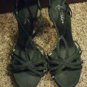 Embellished black strappy heels